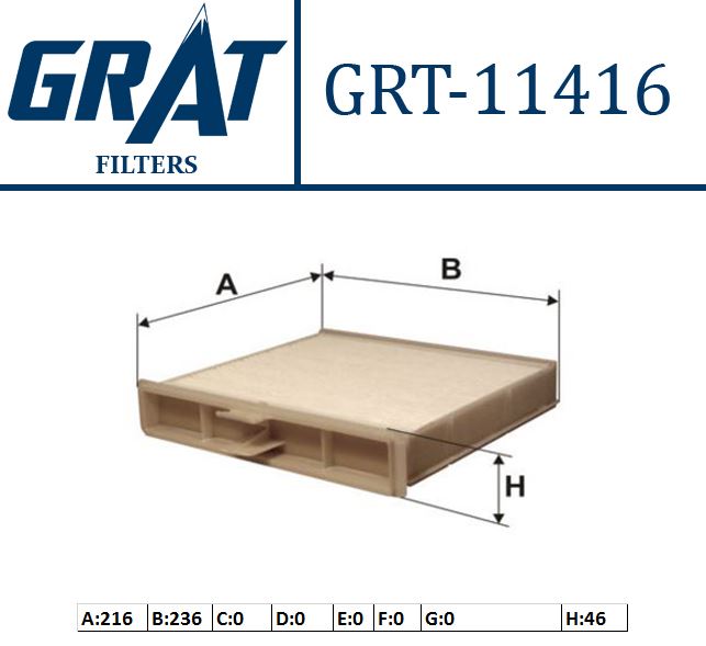 GRAT 11416 — KABİN FİLTRESİ (RENAULT SCENIC II 1.4-1.6-1.6 16V-2.0 16V-1.5DCI-1.9DCI-2.0DCI )