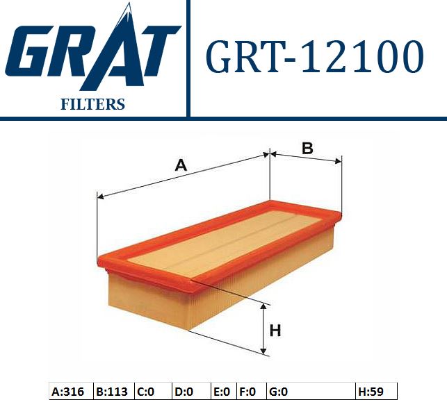 GRAT 12100 — HAVA FİLTRESİ ( PEUGEOT 206-207-307-308-PARTNER / CITROEN C3-C4-BERLINGO 1.6HDI )