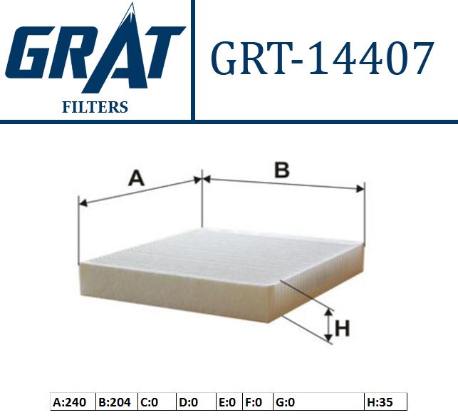 GRAT 14407 — POLEN FİLTRESİ OPEL ASTRA J INSIGNIA A MERIVA B MOKKA ZAFIRA C CHEVROLET AVEO T300 CRUZE TRAX