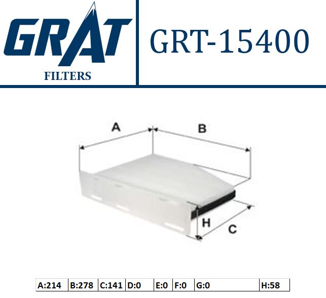 GRAT 15400 — POLEN FİLTRESİ (VW CADDY 04- GOLF 04-14 PASSAT 06- AUDI A3 04-13 SEAT LEON 06-13)