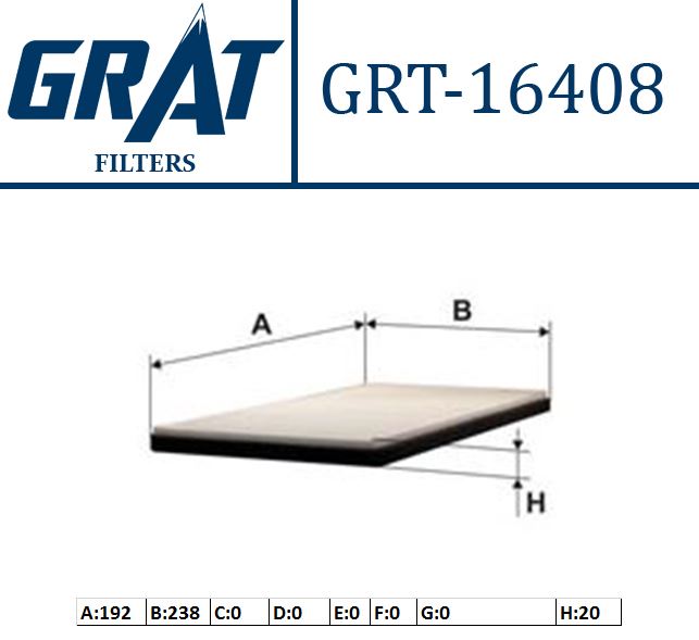 GRAT 16408 — KABİN FİLTRESİ (KIA SPORTAGE 10/14 / SPORTAGE 15/ / BONGO 03/ K2500 TCI / HYUNDAI IX35 10/14 / TUCSON 15/ /