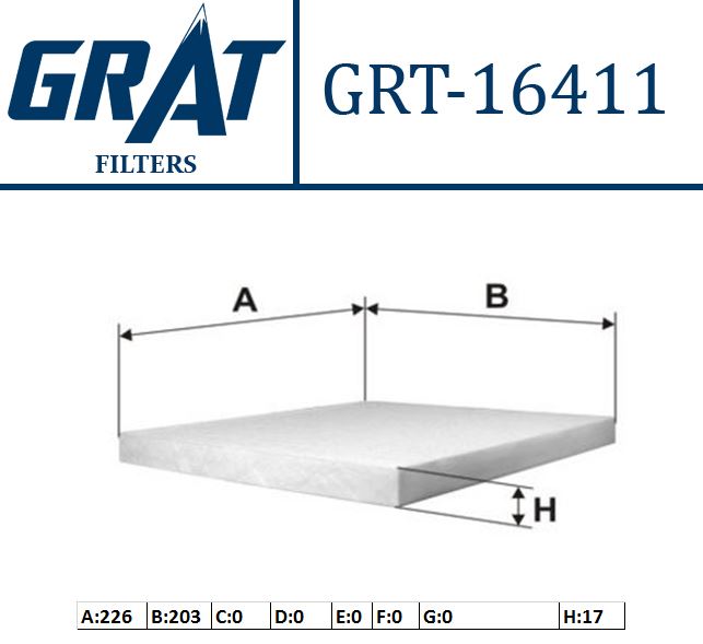 GRAT 16411 — POLEN FİLTRESİ HYUNDAI ACCENT BLUE 11- / TUCSON 04-10 / IX35 11-12 / KIA SPORTAGE 04-10 / RIO 05-08 / RIO 12- /