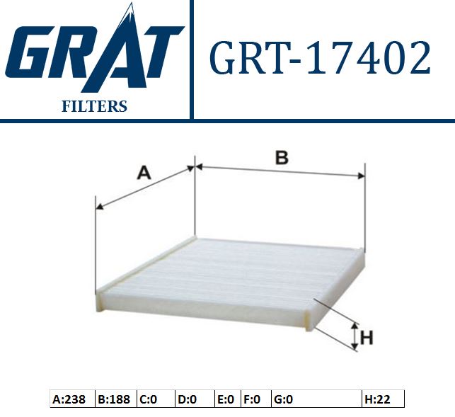 GRAT 17402 — KABİN FİLTRESİ ( FORD FIESTA 08- BMAX 12- COURIER 14- )(MAZDA 2 1.6 MZ-CD 11-)