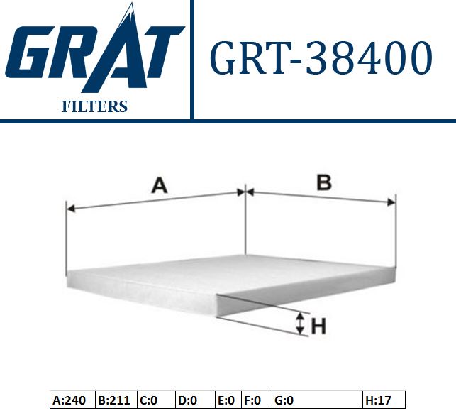 GRAT 38400 — KABIN FILTRESI - (KIA CERATO 04-10/ CARNIVAL 06-/ SORENTO 09/15 )