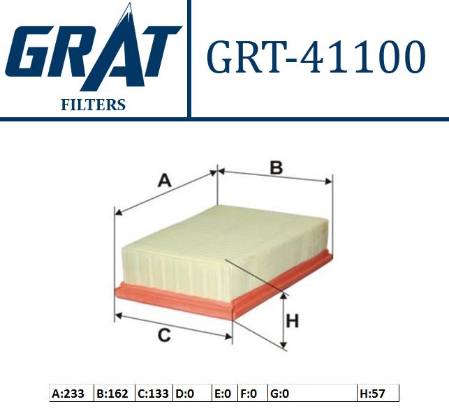 GRAT 41100 — HAVA FİLTRESİ - (NISSAN QASHQAI 07/12 / XTRAIL 08/12 RENAULT KALEOS 07/12 )