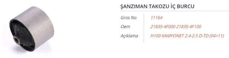GROS 11164 — ŞANZIMAN TAKOZU İÇ BURCU H100 KAMYONET 2.4-2.5 D-TD 04-11