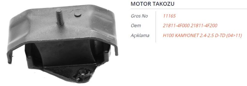 GROS 11165 — MOTOR TAKOZU (SAĞ/SOL) HYUNDAI H100 KAMYONET 2.4-2.5 D-TD 04-11