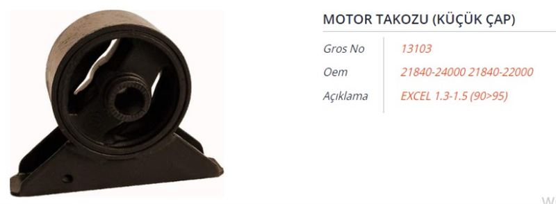 GROS 13102 — MOTOR TAKOZU (BÜYÜK CAP) HYUNDAI ACCENT I EXCEL 1.3-1.5 94-00