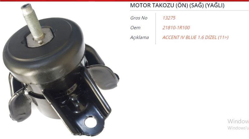 GROS 13275 — MOTOR TAKOZU (ÖN) (SAĞ) (YAĞLI) HYUNDAI ACCENT IV BLUE 1.6 CRDI 11-