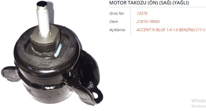 GROS 13276 — MOTOR TAKOZU (ÖN) (SAĞ) (YAĞLI) HYUNDAI ACCENT IV BLUE 1.4-1.6 GLS 11-