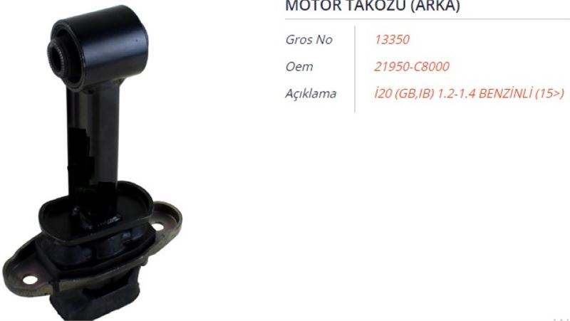 GROS 13350 — MOTOR TAKOZU (ARKA) HYUNDAI I20 1.2-1.4 BENZİNLİ 15-