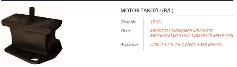 GROS 15101 — MOTOR TAKOZU (SAG/SOL) MITSUBISHI L200 2.4-2.5-2.6 D (2WD-4WD) 86-05