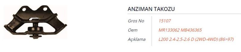GROS 15107 — ŞANZIMAN TAKOZU L200 2.4-2.5-2.6 D 2WD-4WD 86-97