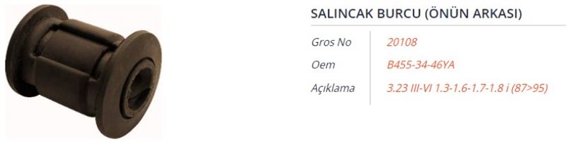 GROS 20108 — SALINCAK BURCU (ONUN ARKASI) MAZDA 3.23 III-VI 1.3-1.6-1.7-1.8 I 87-95