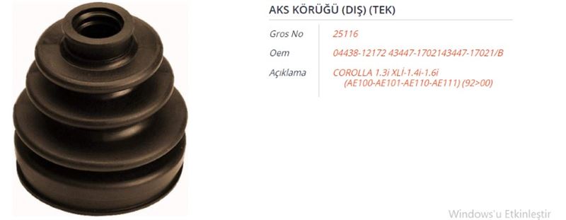GROS 25115 — AKS KÖRÜĞÜ (DIS) TAKIM TOYOTA COROLLA 1.3I XLI-1.4I-1.6I(AE100-AE101-AE110-AE111) 92-00