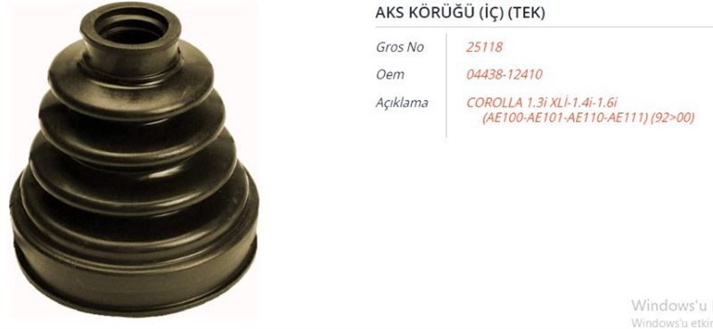 GROS 25117 — AKS KÖRÜĞÜ (İÇ) TAKIM TOYOTA COROLLA 1.3I XLI-1.4I-1.6I(AE100-AE101-AE110-AE111) 92-00