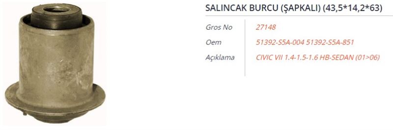 GROS 27148 — SALINCAK BURCU (SAPKALI) (43,5x14,2x63) HONDA CIVIC VII 1.4-1.5-1.6 HB-SEDAN 01-06 CR-V II 1.7-2.0I 16V 02-06