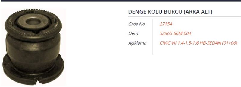 GROS 27154 — SALINCAK BURCU ARKA ALT CIVIC VII HB/SEDAN1.4-1.5-1.6 01-06 -CRV II 1.7-2.0i 16V 02-06