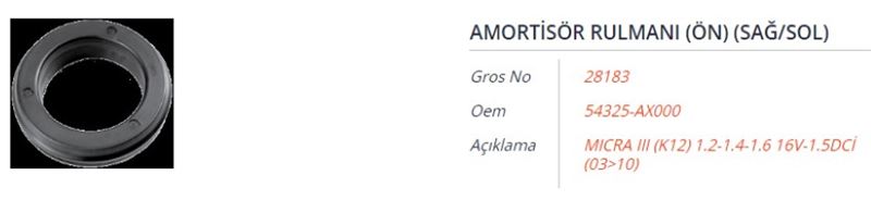 GROS 28183 — AMORTİSÖR RULMANI (ÖN) (SAĞ/SOL) NISSAN MICRA III (K12) 1.2-1.4-1.6 16V-1.5DCI 03-10