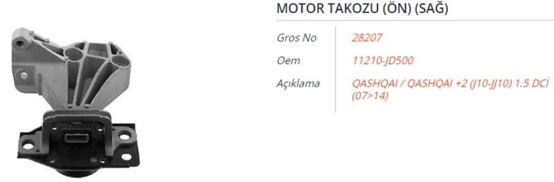 GROS 28207 — MOTOR TAKOZU (ÖN) (SAĞ) NISSAN QASHQAI I (J10-JJ10) 1.5 DCI 07-14