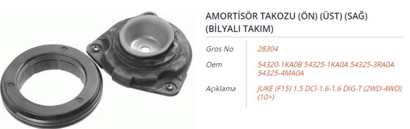 GROS 28303 — AMORTİSÖR BİLYASI (ÖN) (SAĞ/SOL) NISSAN JUKE (F15) 1.5 DCI-1.6-1.6 DIG-T (2WD-4WD) 10-