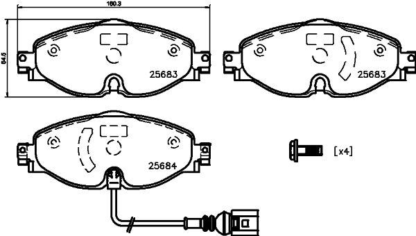 HELLA PAGID 8DB355020191 — ÖN FREN BALATASI-KABLOLU- (VW CADDY 16- GOLF 13- AUDI A3 13- SEAT LEON 13- SKODA OCTAVIA 13-)