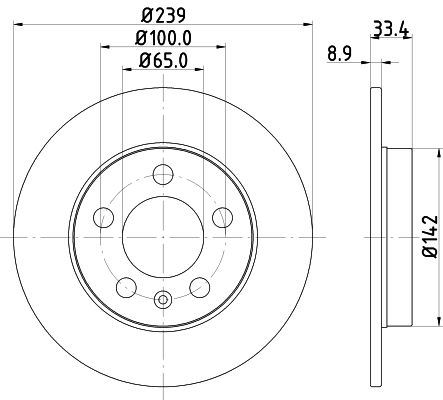 HELLA PAGID 8DD355107461 — ARKA FREN DİSKİ-239X90 5×100 (VW GOLF 98-06 AUDI A3 97-03 )