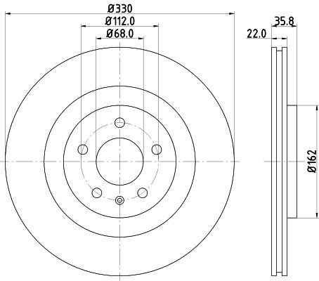 HELLA PAGID 8DD355118021 — ARKA FREN DİSKİ-330X22 5×112 (VW TOUAREG 18- AUDI A4 08-16 A6 11-18 Q5 09-17)