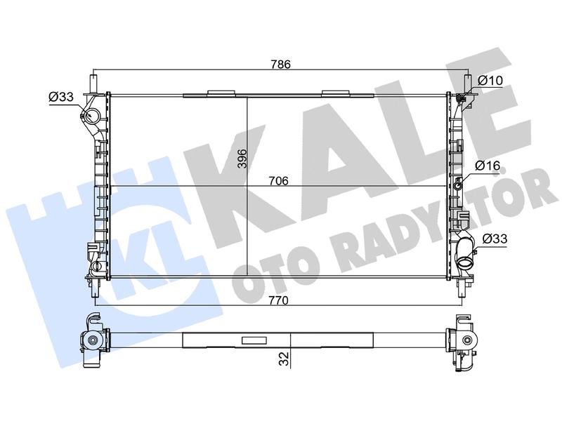 KALE-RADYATOR 0224292AL — SU RADYATORU 706×398X32 MEKANIK FORD TRANSIT CONNECT V227 1.8 16V 1.8TDCI 75PS 90PS 110PS 02 13 MT