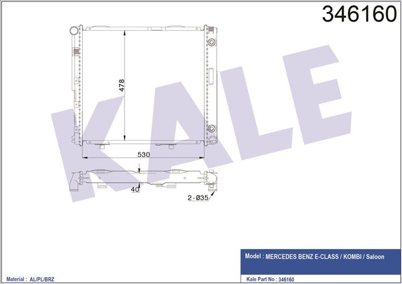 KALE-RADYATOR 346160 — MOTOR SU RADYATÖRÜ MERCEDES BENZ (E-CLASS) W124/S124 E200D, E200-250TD ; KOMBI S124 ; SEDAN W124