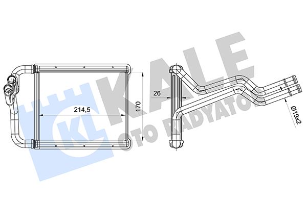 KALE-RADYATOR 360845 — RADYATÖR KALORİFER KIA SORENTO II 2.0/2.2CRDI 2.4CVVT 0915 BORULU [BRAZING AL/AL] [214.5X170X26] KA