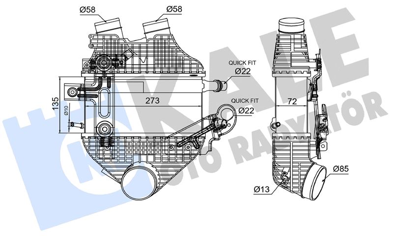 KALE-RADYATOR 375975 — SU SOĞUTMALI INTERCOOLER 2 F22.F87 18<21 3 F30.F80 14<18 4 F33.F83.F32.F82 14<20 135X273X72 BRAZING
