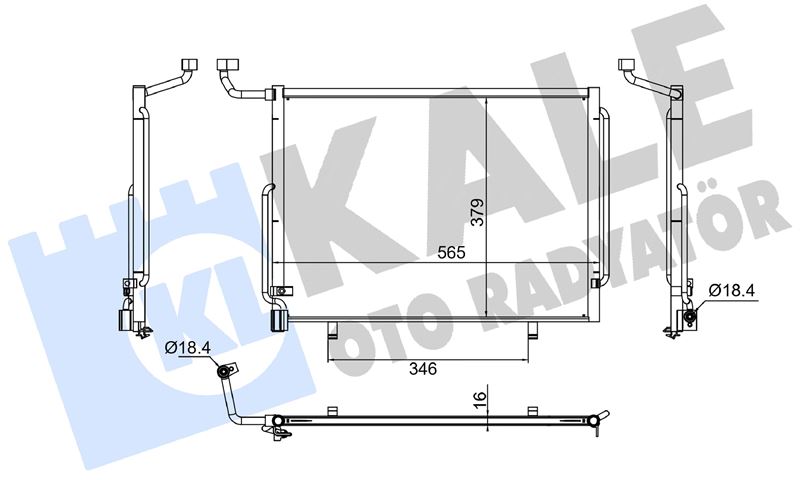 KALE-RADYATOR 382655 — KLİMA RADYATÖRÜ FORD ECOSPORT ; FIESTA VII 1.0 ECOBOOST 16= KURUTUCUSUZ [BRAZING AL/AL] [565X379X16]