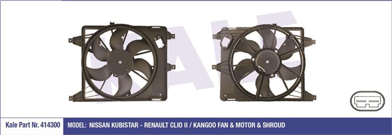 KALE-RADYATOR 414300 — FAN RADYATÖR CLIO II 98-05 / KANGOO 98-08 / MEGANE I 96-03 / 1.2-1.4-1.5 DCI-1.6-1.9 D-2.0
