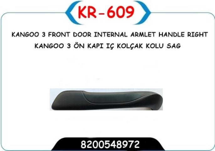 KAYA KR609 — KAPI İÇ KOLCAK TAKIM SAĞ SİYAH RENAULT KANGOO III