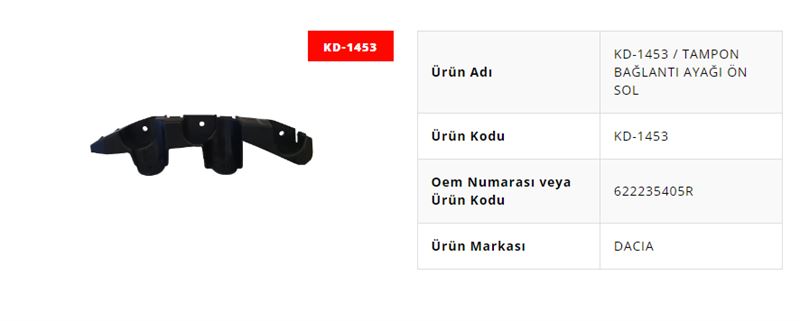 KAYA PLASTIK 1453 — TAMPON BAĞLANTI AYAĞI ÖN SOL RENAULT DUSTER