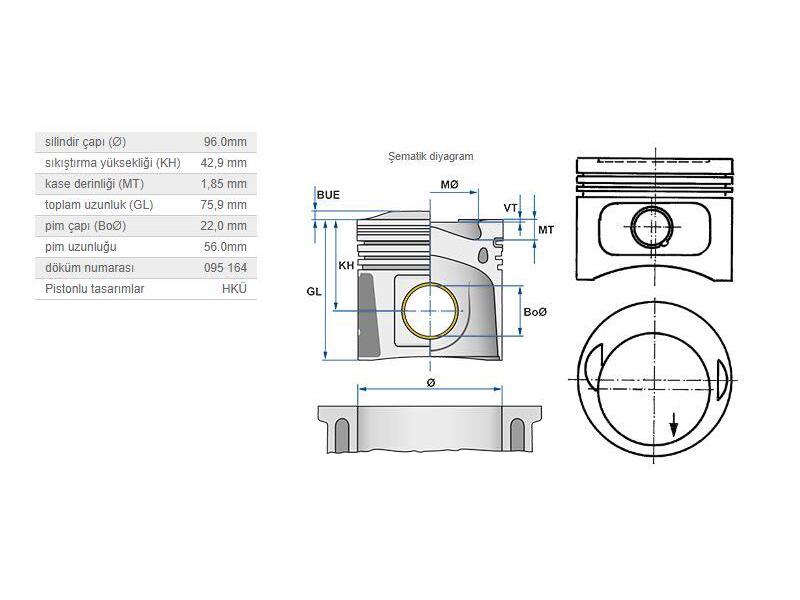 KOLBEN 93968610 — PİSTON M102 . 230. 0,50. 96,00. 22 PİM.