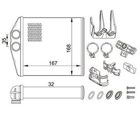 MARELLI 359000300820 — KALORİFER RADYATÖRÜ TAM SET ORING VE KELEPCELI OPEL CORSA C COMBO C TIGRA B