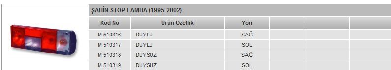 MARS 510316 — STOP LAMBASI SAĞ DUYLU ( FIAT SAHIN 95-- )