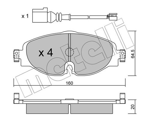 METELLI 2209500K — ÖN FREN BALATASI-KABLOLU- (VW CADDY 16- GOLF 13- AUDI A3 13- SEAT LEON 13- SKODA OCTAVIA 13-)