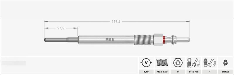 MGA 10168 — KIZDIRMA BUJİ 4,4V ( OPEL CORSA D ASTRA J FIAT DOBLO FIORINO IDEA LINEA PUNTO 1.3 D MULTUJET 09-) 0,35 MM - 28MM