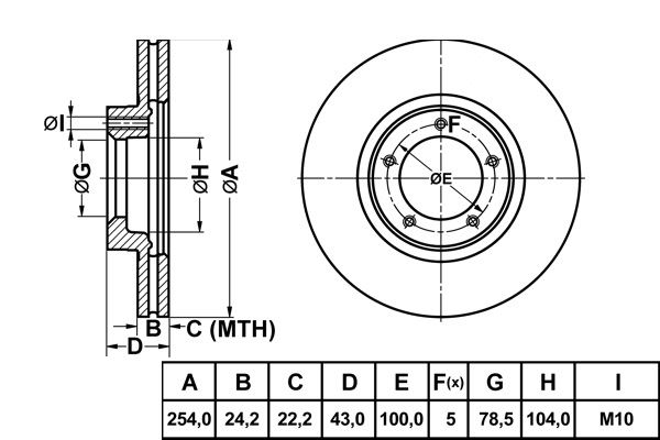 MGA 50135 — ON FREN DISK HAVA KANALLI 254-5 ( FORD TRANSIT T12 94 - 00 )14 JANT