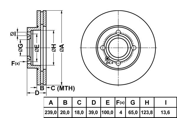 MGA 50222 — ON FREN DISKI-239X20 4×100 (VW GOLF 75-98 PASSAT 81-88 POLO 82-94 POLO CLS 97-02)