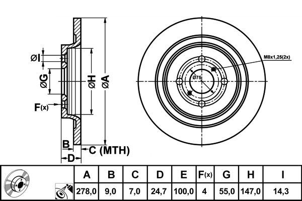 MGA 50260 — FREN DISK ARKA DUZ 278-4 ( TOYOTA YARIS 06 - 13 / YARIS HYBRID 12 - )