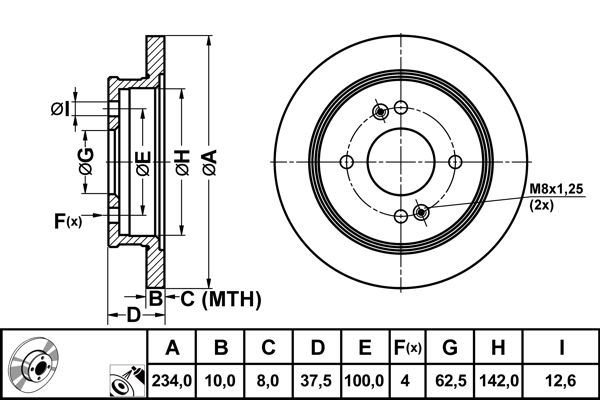 MGA 50399 — FREN DISK ARKA DUZ 234-4 ( HYUNDAI I10 08 - 11 / KIA PICANTO 05 - 11)