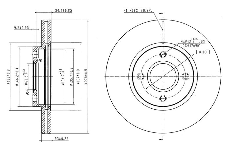 MGA 50444C — FREN DISK ON HAVA KANALLI 278-4 ( FORD COURIER BMAX 14 - ) COATING-KAPLAMALI