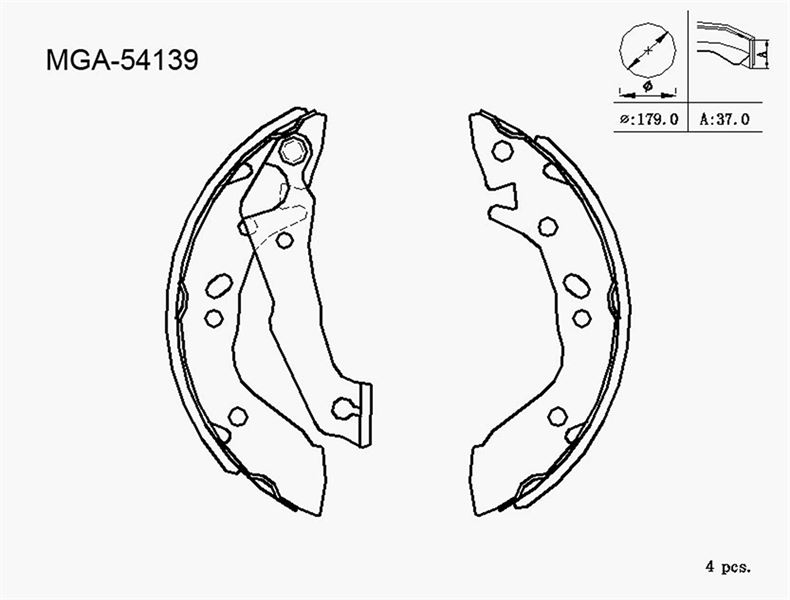 MGA 54139 — BALATA FREN PABUC ARKA-(HYUNDAI EXCEL 90/95/ACCENT 00/02 MILENYUM )