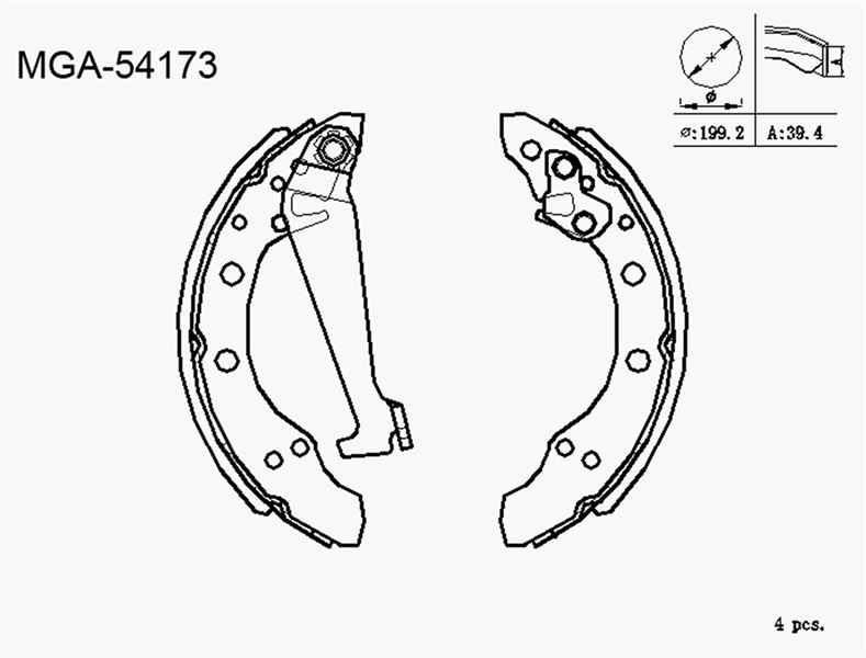 MGA 54173 — KAMPANA-EL FREN BALATASI-200X40 (VW POL4 95-18 SEAT IBIZA 02-17 SKODA FABIA 00-14)