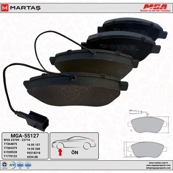 MGA 55127 — FREN BALATASI ÖN OPEL CORSA D BÜYÜK TIP FIAT DOBLO BRAVO LINEA PUNTO STILO FİŞLİ