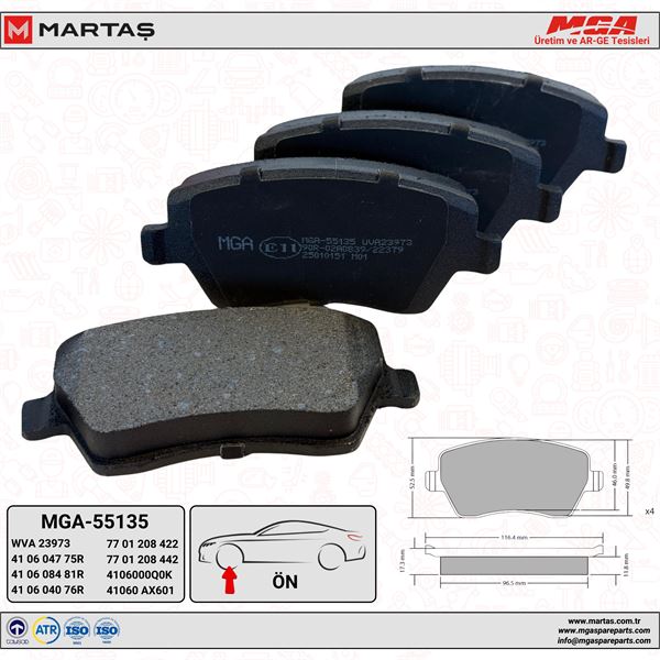MGA 55135 — FREN BALATASI ON CLIO III DUSTER DOKKER LODGY LOGAN MODUS MEGANE IV 1.6 16V H4M // NISSAN MICRA 03-10/NOTE 07/11